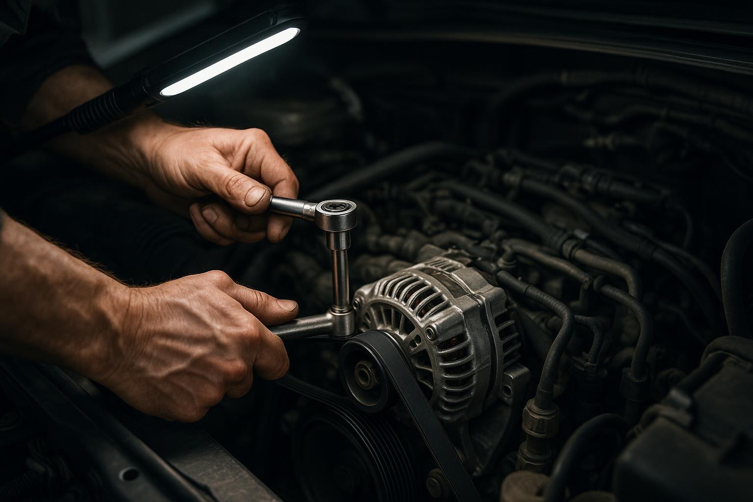 Alternator replacement in an engine bay