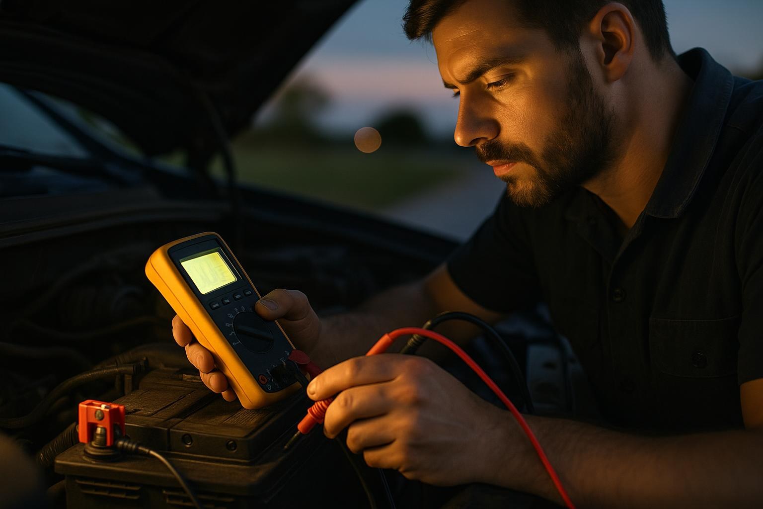 Testing a car battery with a multimeter